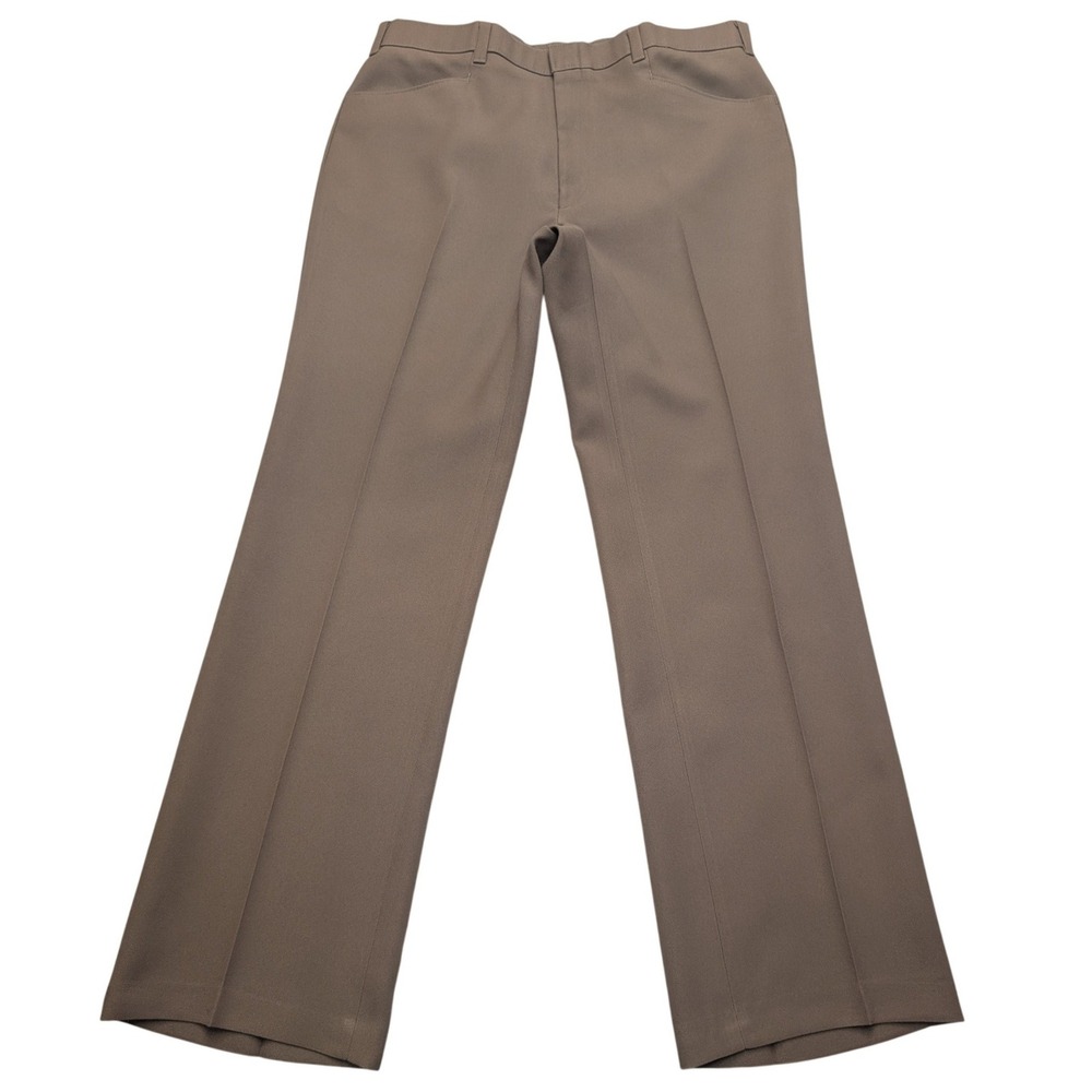 Vintage 70s 80s Levis Action Slacks Mens 35x33 Taupe Brown Straight Leg Trousers